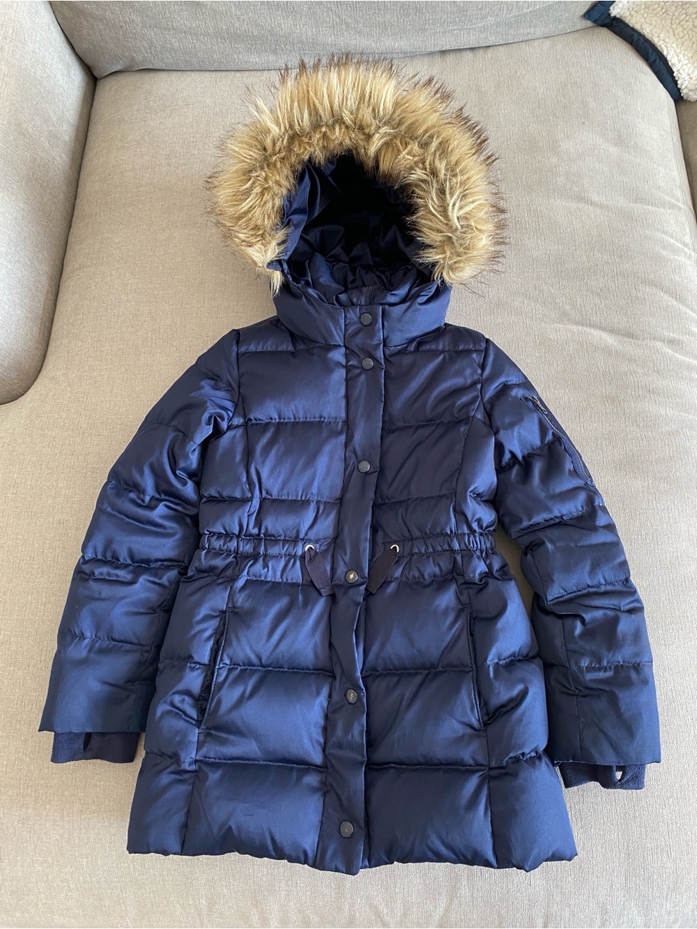 Gap Kids Girls Down Puffer Winter Jacket w/ Hood Sz M (8-9) Navy